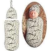 Muishi Vintage Bass Fishes Fishing Newborn Swaddle Blankets Hat Sets Soft Baby Receiving Blanket Swaddle Sack for Baby Shower Infant Boy Girl Gift