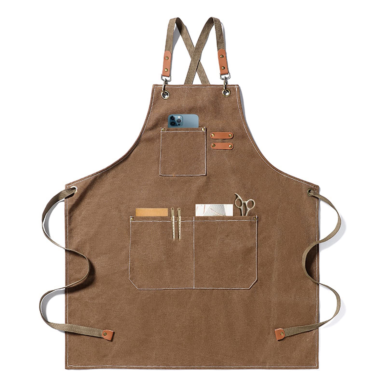 Gaf Nuncew Aprons for Men, Heavy Duty Canvas Work Apron with 3 Pockets & Adjustable Ties for BBQ, Gardening, Woodworking, Painting, Welding (Yellow)