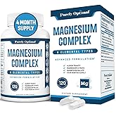 Purely Optimal Magnesium Complex - 6 Forms Magnesium Glycinate, Citrate & Malate - Sleep Support, Stress Relief, Muscles, Heart Health & Relaxation - Magnesium Supplement for Women & Men, 120 Caps