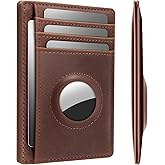 Hawanik Wallet with Airtag Holder Genuine Leather Wallets Slim Minimalist Card Holder RFID Blocking Card Wallet Compatible with AirTag