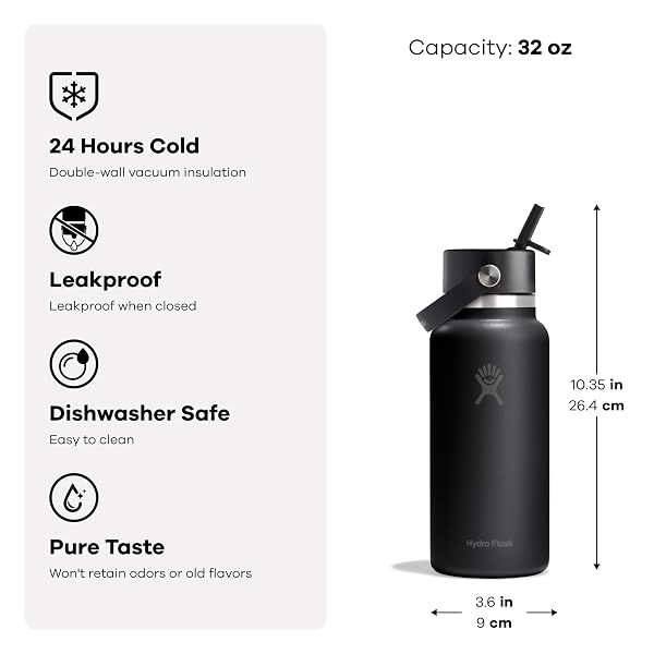 HYDRO FLASK WATER BOTTLE – INSULATED STAINLESS STEEL – WIDE MOUTH FLEX STRAW LID, NON SPILL, LEAKPROOF AND REFILLABLE IN 32 OZ POPSTAR PINK
