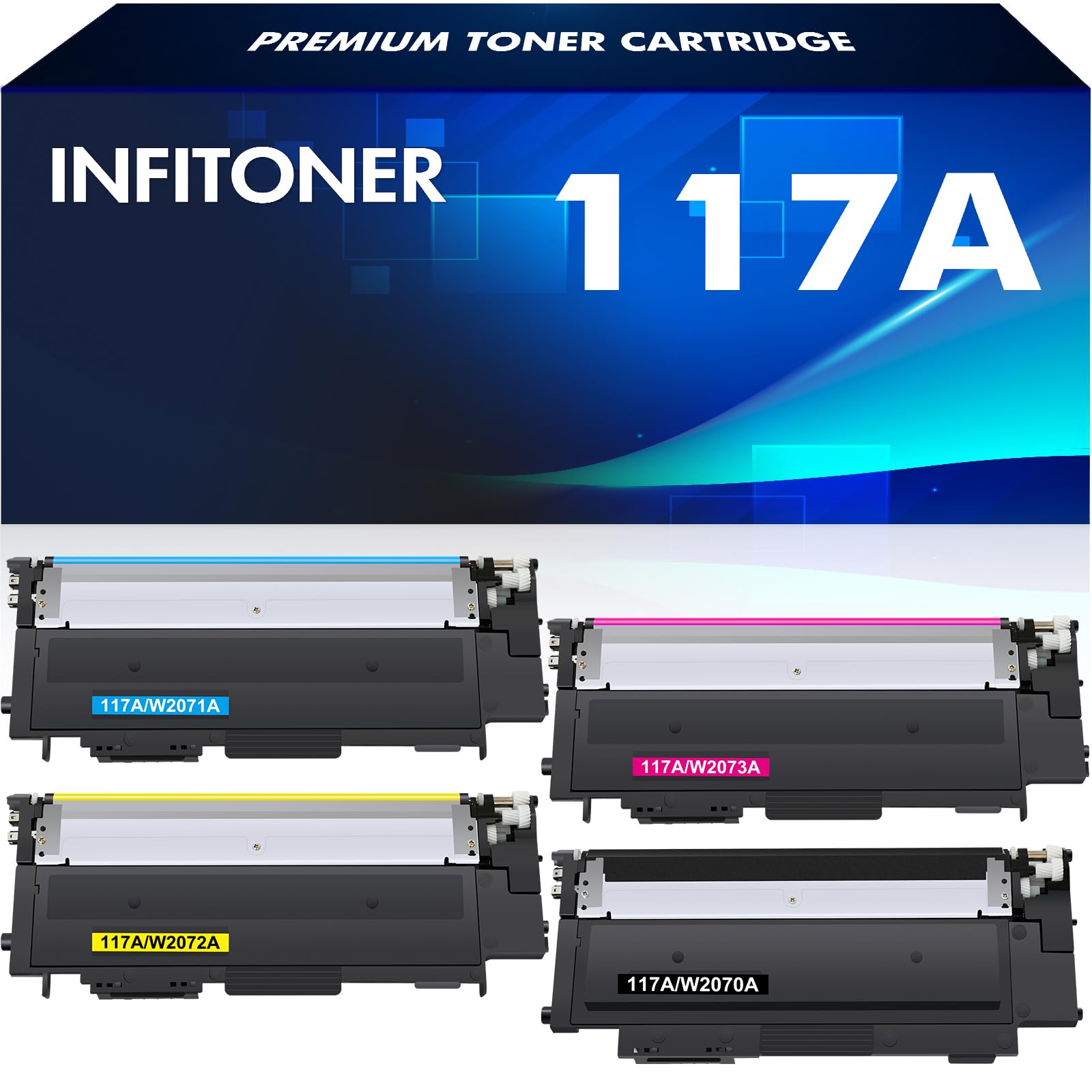 4-Pack Compatible 117A Toner Cartridge Replacement for HP 117A 117 W2070A W2071A W2072A W2073A Color Laser MFP 179fwg 178nwg 179fnw 178nw 150a 150nw 179 178 150 Ink (Black Cyan Yellow Magenta)