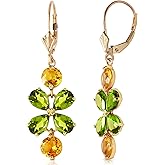 Galaxy Gold GG 14k Yellow Gold Peridot and Citrine Flower Dangle Earrings