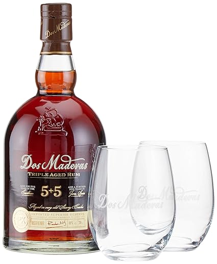 Dos Maderas PX 5+5 Years Old Aged Rum mit Geschenkverpackung mit 2 Gläsern (1 x 0.7 l)