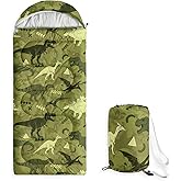 Wake In Cloud - Kids Sleeping Bag for Boys Toddlers, Camping in Warm Cold Weather, Backpacking Lightweight Compact Outdoor Liner for 3 Seasons, Colorful Dinosaur Graffiti