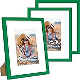 Vittanly 8x10 Picture Frame Set of 3, Display Pictures 5x7 with Mat or 8x10 without Mat for Wall Mounting or Tabletop, Picture Frames for Wall Decor, Engineered Wood, Green