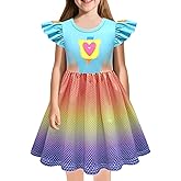 Rogkidha Girls Cartoon Dresses Princess Cute Playwear Dress Ruffle Sleeve Summer Casual Outfit