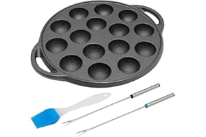 Aynaxcol Cast Iron Takoyaki Pan,15 Hole NonStick Octopus Ball Maker Round Cooking Plate 1.5" Half Sphere Takoyaki Maker
