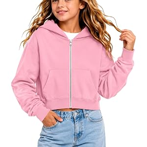 Hoodies for Teen Girls Cropped Long Sleeve Zip Up Jacket Workout Casual Outdoor Sweatshirt Y2K Cute Lightweight Coats Clothes