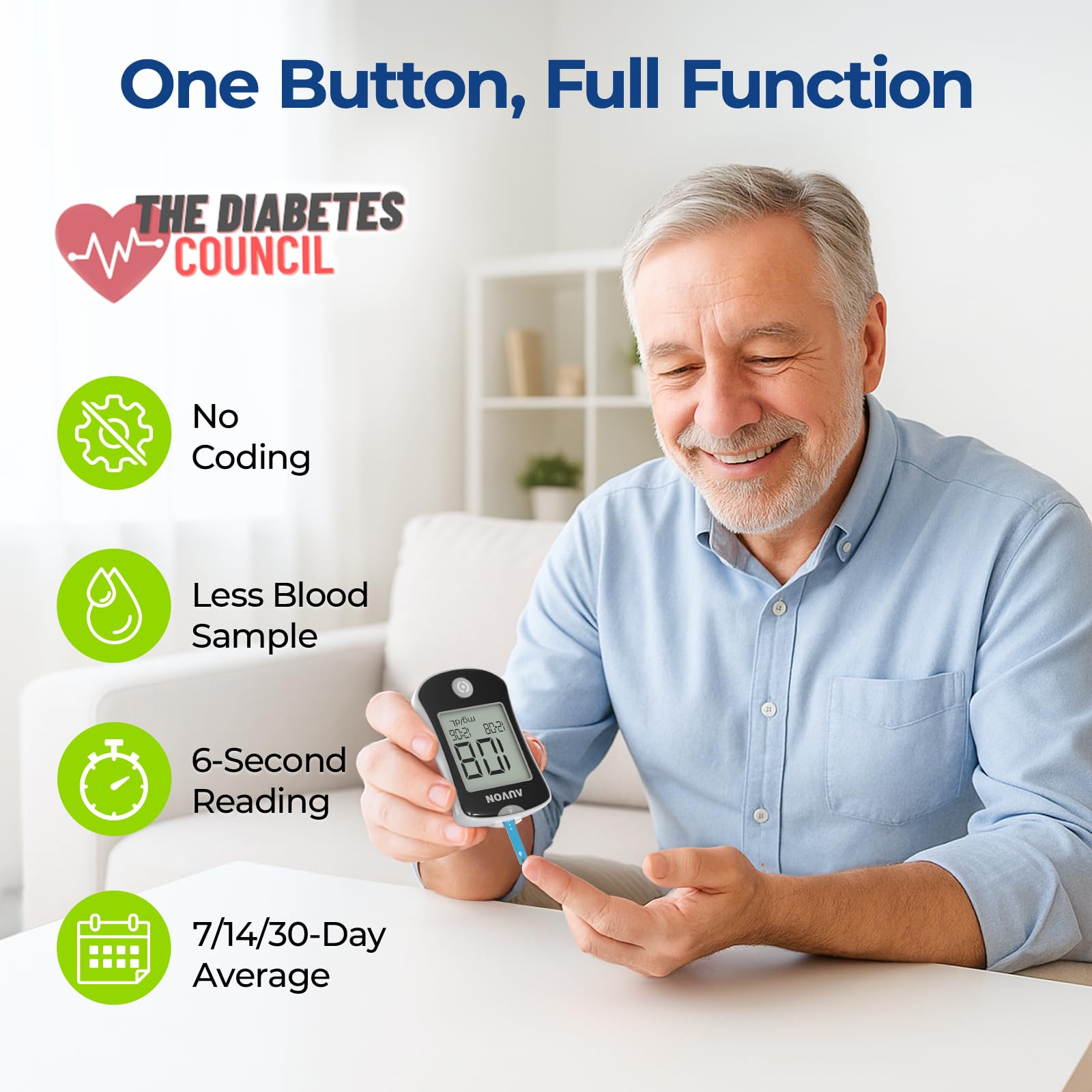 AUVON Blood Glucose Monitor Kit, High Accuracy Blood Sugar Test Kit with 50 Glucometer Strips, 50 30G Lancets, 1 Lancing Devices, DS-W Diabetes Testing Kit, No Coding Required, Travel Size