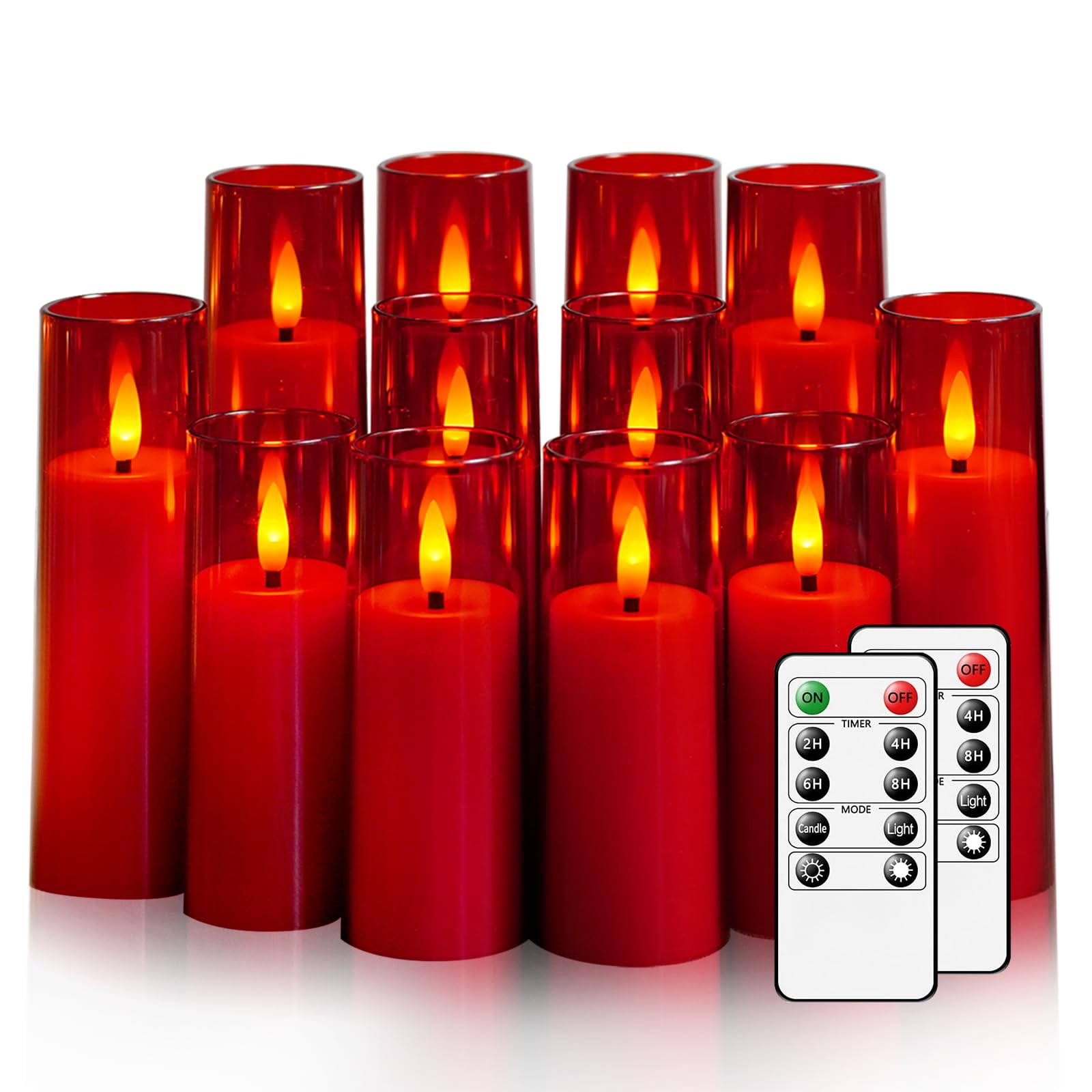 Photo 1 of Nimiko Small Flickering Flameless Candles - Battery Operated LED Fake Candles, Pack of 12 (D1.57 x H4 5" 6") for Holiday Decor, Home, Weddings (Red)