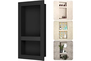 BWE Shower Niche Insert Tile Ready 16" X 28" Rectangle for Shower Wall Prefabricated Waterproof Double Shelves Recessed Niche for Shower Bathroom Storage, Black