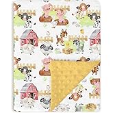 Tewrnvioc Farm Life Animal Baby Blankets for Girl Boy 30" x 40", Yellow Barn Soft Double Layer Minky Blanket with Dotted Fleece Back, Nursery Bed Receiving Quilt for Newborn Infant Toddler Shower Gift
