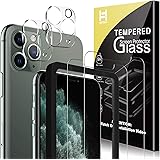 HATOSHI 2 Pack Screen Protector + 2 Pack Camera Lens Protector Compatible for iPhone 11 Pro Max 6.5-inch Tempered Glass, Easy