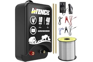 LIFENCE AC/DC 2 in 1 Power Supply, Electric Fence Energizer Kit for 10 Mile Preventing Wild Animal Intrusion, 40 Acre Coverage, 12V Input, 12KV 2 Joule Output, Electric Fence Charger for Livestock