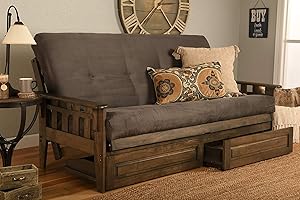Jerry Sales Tucson Rustic Walnut Frame w/Choice to add Drawer Set, Wood Futon/Mattress NOT Included (Frame with Drawers (No Mattress))