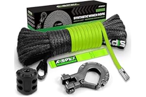 AXSIPEIX Synthetic Winch Rope Kit, 3/16" x 50ft 8500LBS Black Winch Cable with Protective Sleeve, Forged Winch Hook, Rubber Stopper and Safety Pull Strap for ATV UTV