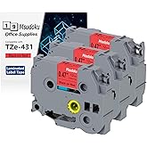 Msudoku 12mm 0.47 Inch Laminated Red TZe-431 TZe 431 TZe431 Tape Compatible for Brother P Touch Label Maker Label Tape for PT D200 D210 D220 D400 Cube Label Maker, Black on Red, 3 Pack