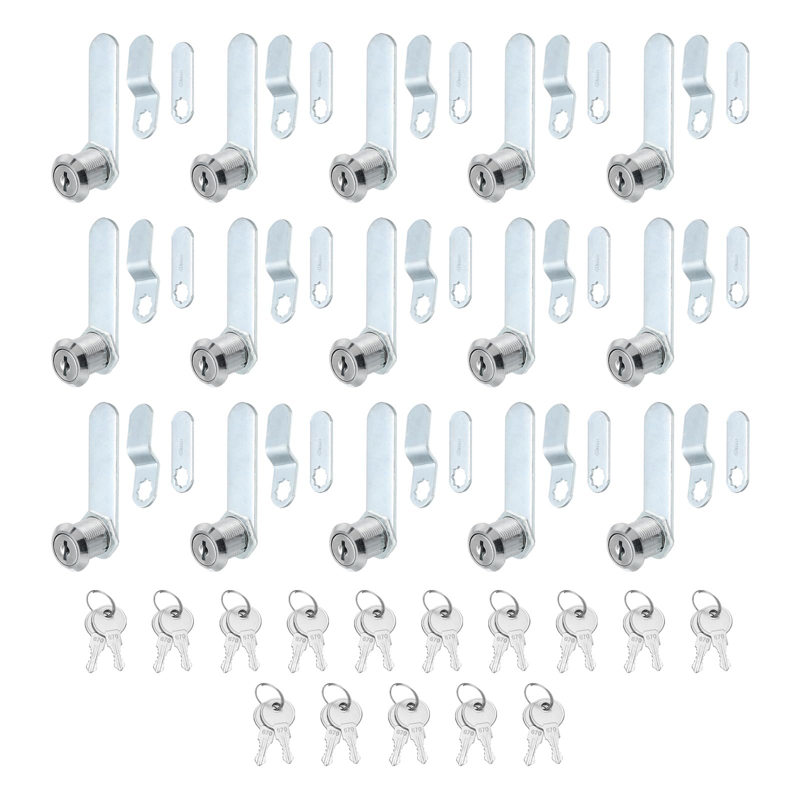 PATIKIL 1/8 Inch Cabinet Locks with Keys, 15 Pack Zinc Alloy Cam Lock Cylinder RV Lock Set Key Different for Cabinet RV Drawer Storage Door Tool Box, Silver