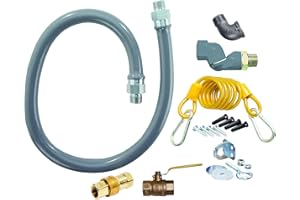 Dormont ReliaGuard Commercial Food Service Stainless Steel Gas Connector Kit, 3/4" ID x 48" L Gray PVC Hose w/Snap Quick-Disconnect & Swivel, Two 90° Elbow Fittings, Full Port Gas Valve, Cable