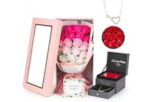 MROUEN Rose Bouquet Rosas Eternas Preserved Rose Bouquet 18 Flower Bouquet with Beautiful Necklace, Birthday Gift