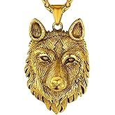 Richsteel Necklaces for Men 316 Stainless Steel/18K Gold Plated/Black Wolf Pendant Viking Nordic Jewelry