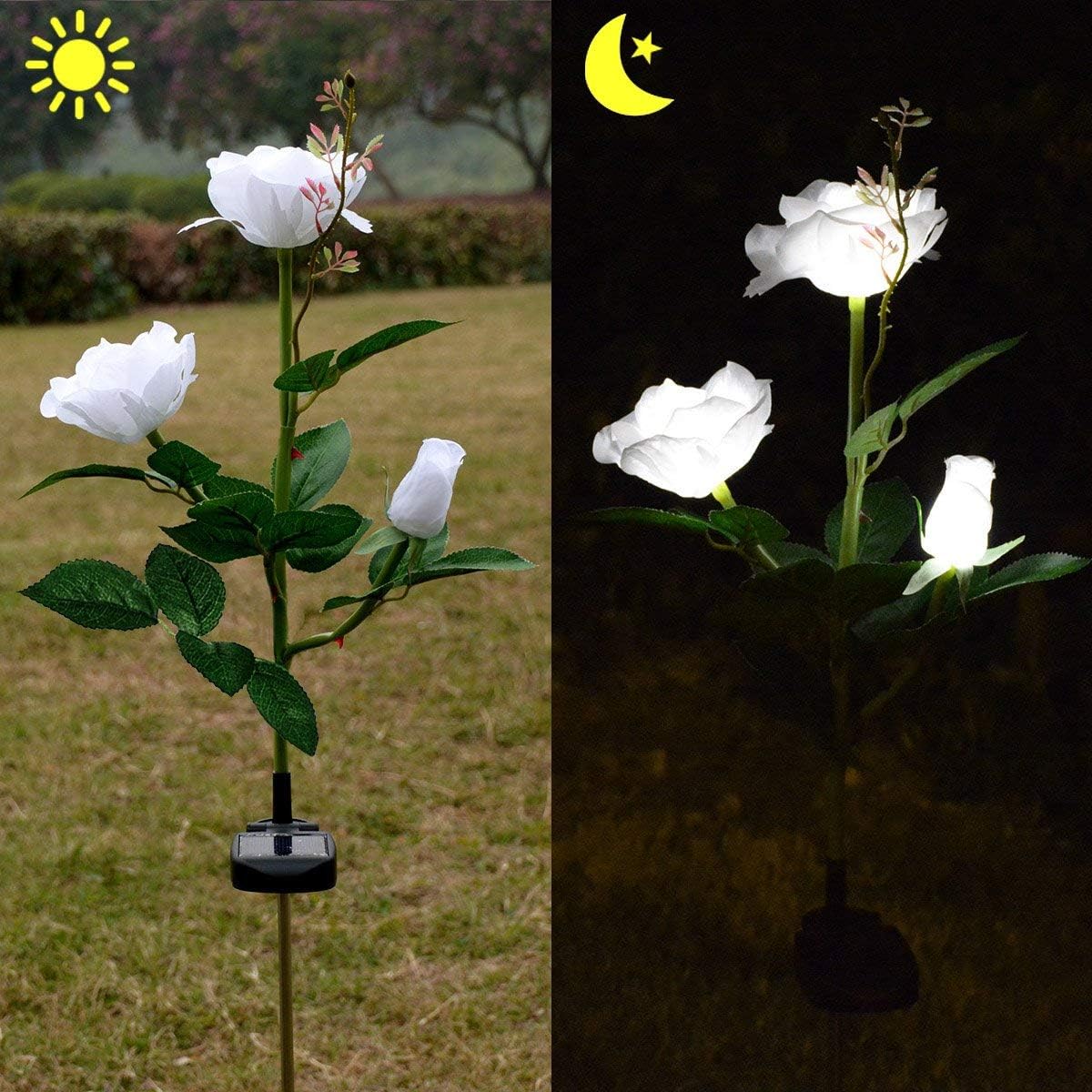 Chasgo Solar Garden Decor Stake Lights Solar Led Rose Flower
