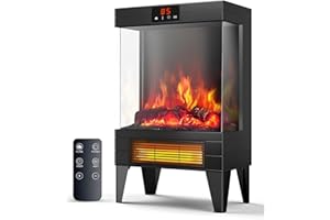 Oylus Electric Fireplace Stove Heater - Freestanding Fireplace Heater for Indoor Use with Realistic 3D Flame, Adjustable Thermostat & Remote, Quiet, Timer for Living Room and Bedroom