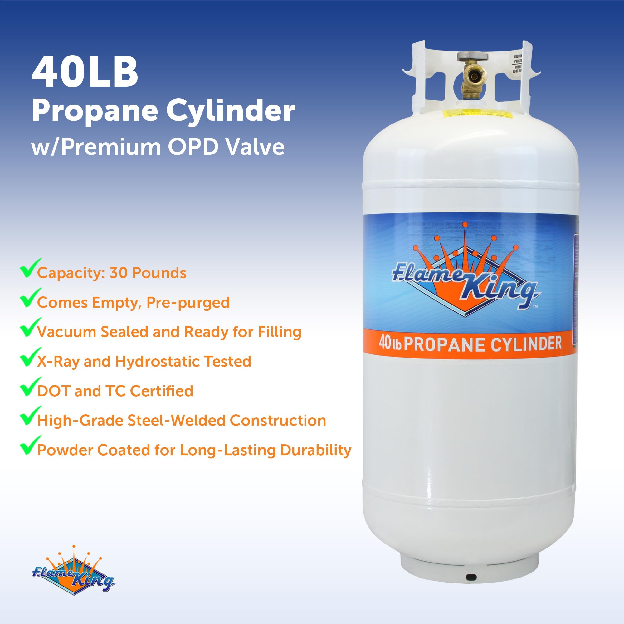 Propane Tank Flame King YSN401 DOT Portable Tank; 40 Pounds Capacity; 29.3