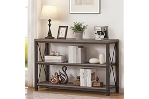 BON AUGURE Rustic Sofa Table Behind Couch, Industrial Console Tables for Entryway, 3 Tier Wood Shelves Entry Table with Storage for Foyer, Hallway, Front Door (47 Inch, Dark Grey Oak)