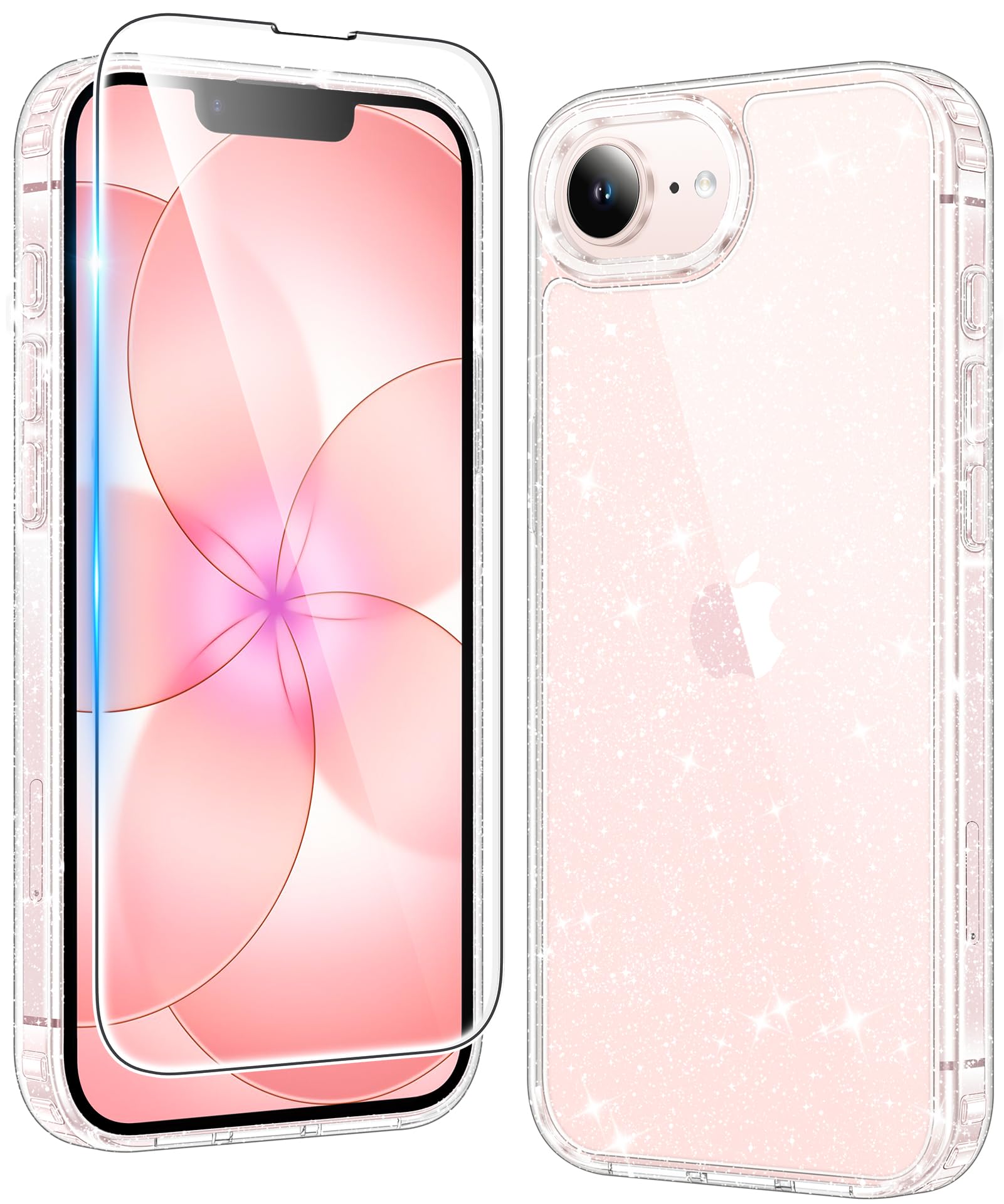 FNTCASE for iPhone 17e Case Glitter: for iPhone 16e Case Bling Sparkle Clear Anti Yellowing Rugged Case Military Grade Protection Slim Cases | Scratch-Resistant Transparent Cell Phone Cover (Shiny)