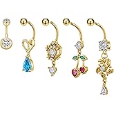LUXFONEXA Belly Button Ring Dangle Gold Stainless Steel Belly Rings 14G Belly Button Piercing Cute Navel Ring Belly Piercing Jewelry with CZ