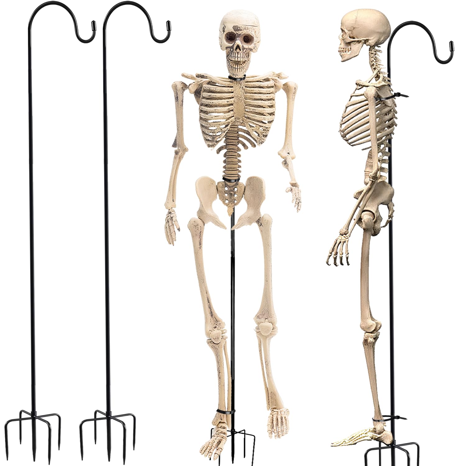 Photo 1 of 2 Pack Metal Skeleton Stands for 6.5 ft Halloween Skeletons, Black Skeleton Holder with Zip Ties, Sturdy Skeleton Props Display Stand for Outdoor Yard Haunted House Party Decorations
