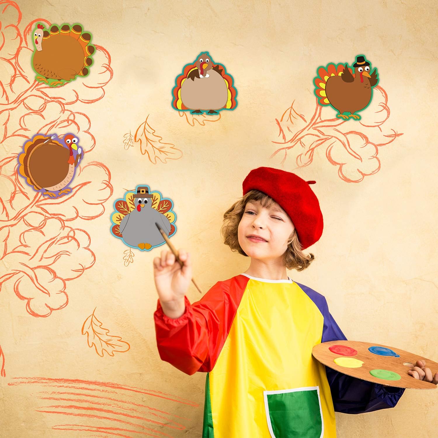 40 Pieces Turkey Cut-Outs Versatile Classroom Decoration Creative Turkey Cut-Outs with Glue Point Dots for Bulletin Board Classroom School Fall Theme Thanksgiving Party, 5.9 x 5.9 Inch : Office Products