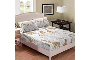 Erosebridal Giraffe Bedding Set Twin Size Cartoon Giraffe Fitted Sheet Tropical Animal Bed Sheet Set Blue Lines Bed Sheet for Kids Boys Girls Teens Gift Dorm Guest Room Decor, Blue