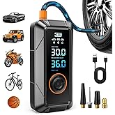 Tire Inflator Portable Air Compressor, Cordless & 12V DC Air Inflator for Car Bikes MotorcycleTires Balls with Auto Shut-Off, Digital Pressure Gauge, Compact Emergency Pump