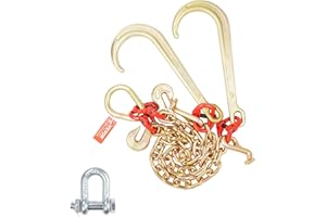 VEVOR G80 V Bridle Chain, 3/8" x 2' Towing With 15" J Hooks, T Hooks & Grab Hooks, Heavy Duty Transport Chain With 7800 lbs S