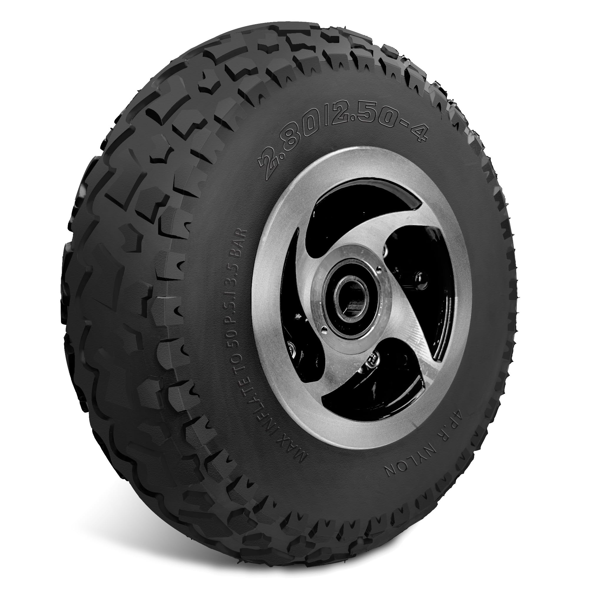 Photo 1 of Felixstory 2.80/2.50-4 Wheel with 5/8” Bearing and 2" Offset Hub Fit for Senior Mobility Scooter, Wheelbarrows, Scooters, Hand Trucks, Lawn Mowers, Dollies, Utility Cart, 9 Inch Tire with Tube and Hub