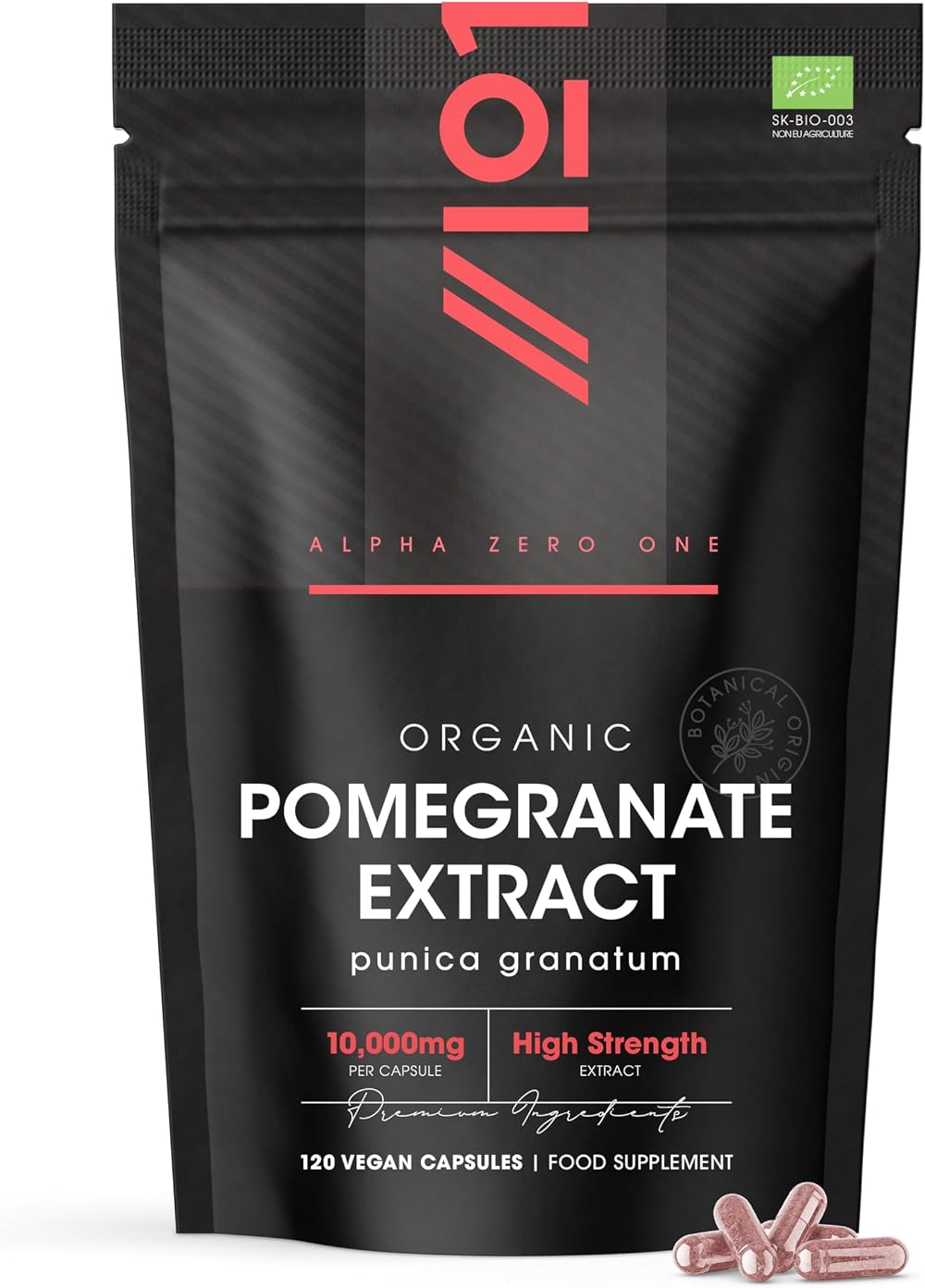 Alpha01 Organic Pomegranate Extract 10000mg 120 Vegan Capsules 40:1