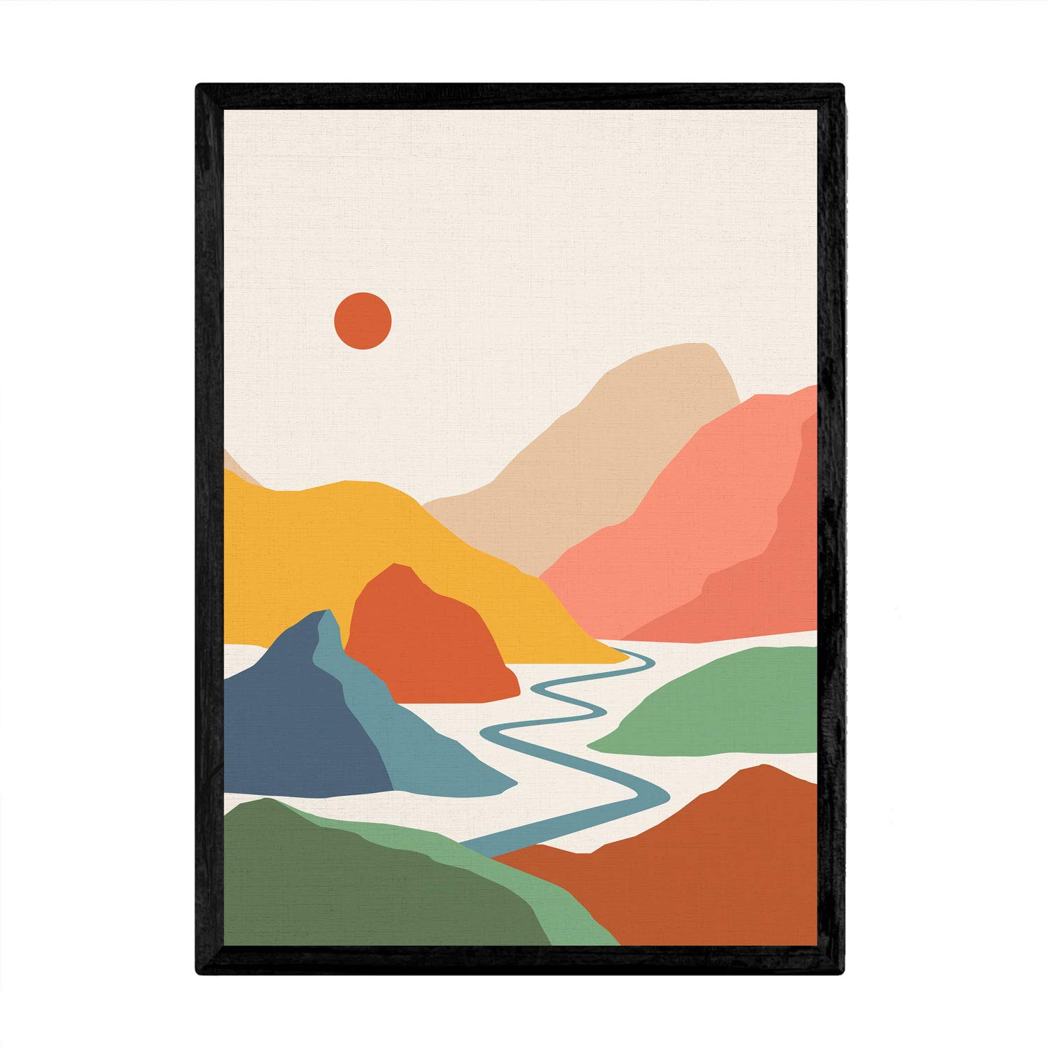 Nacnic Posters with pictures of mountains color. Decor sheet 'Rio Y Sol' colorful, with pictures of mountains, mountain ranges and rivers. A4 size