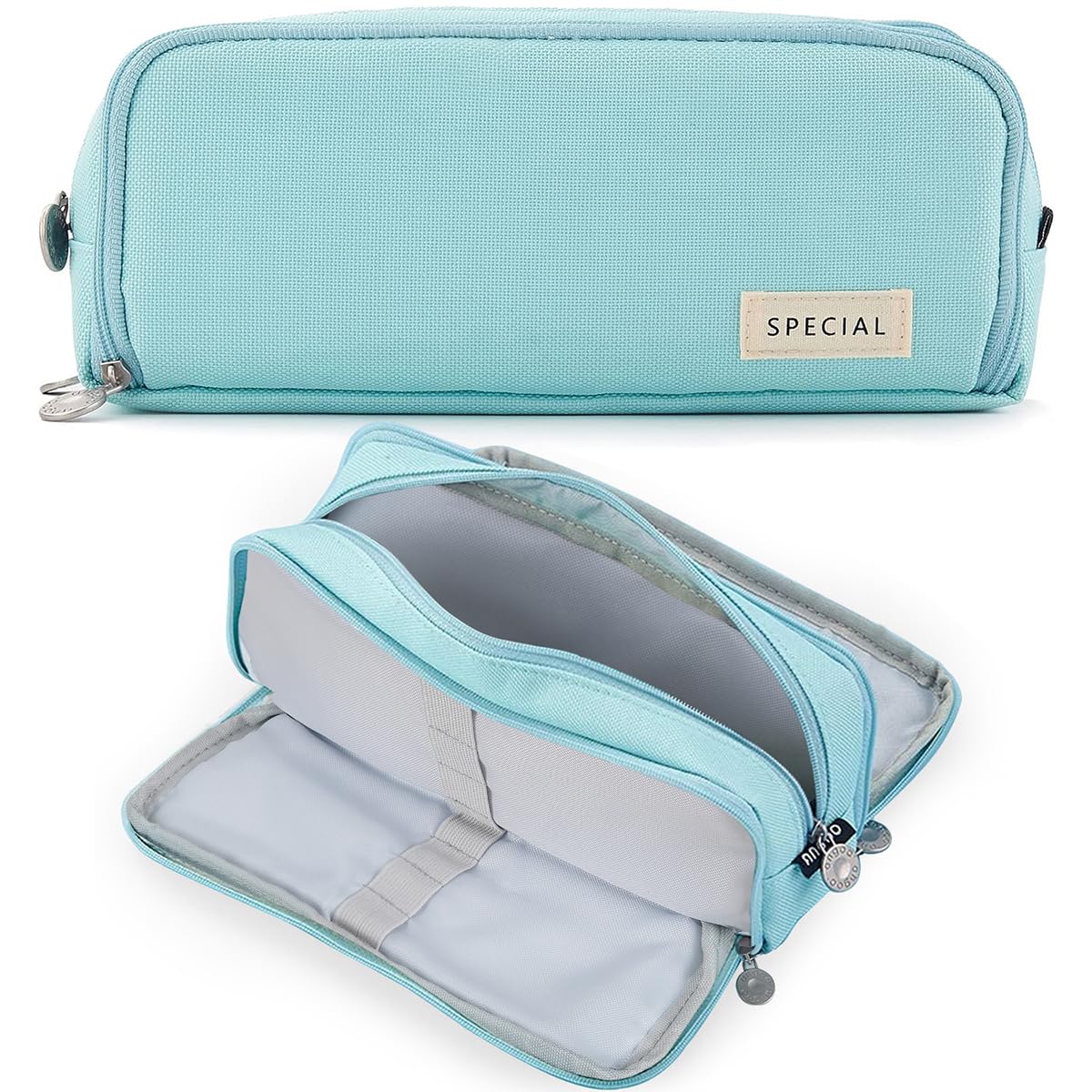 MAMUNU Pencil Case Large Capacity Pencil Pouch with 3 Compartment Stationery Storage Pen Bag for School Office Pencil Bag Comestic Makeup Bag for Women Men Girls Boys, Light Blue