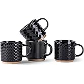 GBhome 6OZ Stackable Coffee Mugs, Ceramic Coffee Mugs with Texture Patterns for Man,Woman,Dad,Mom, Modern Coffee Cups Set of 4 for Espresso/Cappuccino/Cocoa. Dishwasher&Microwave Safe, Black