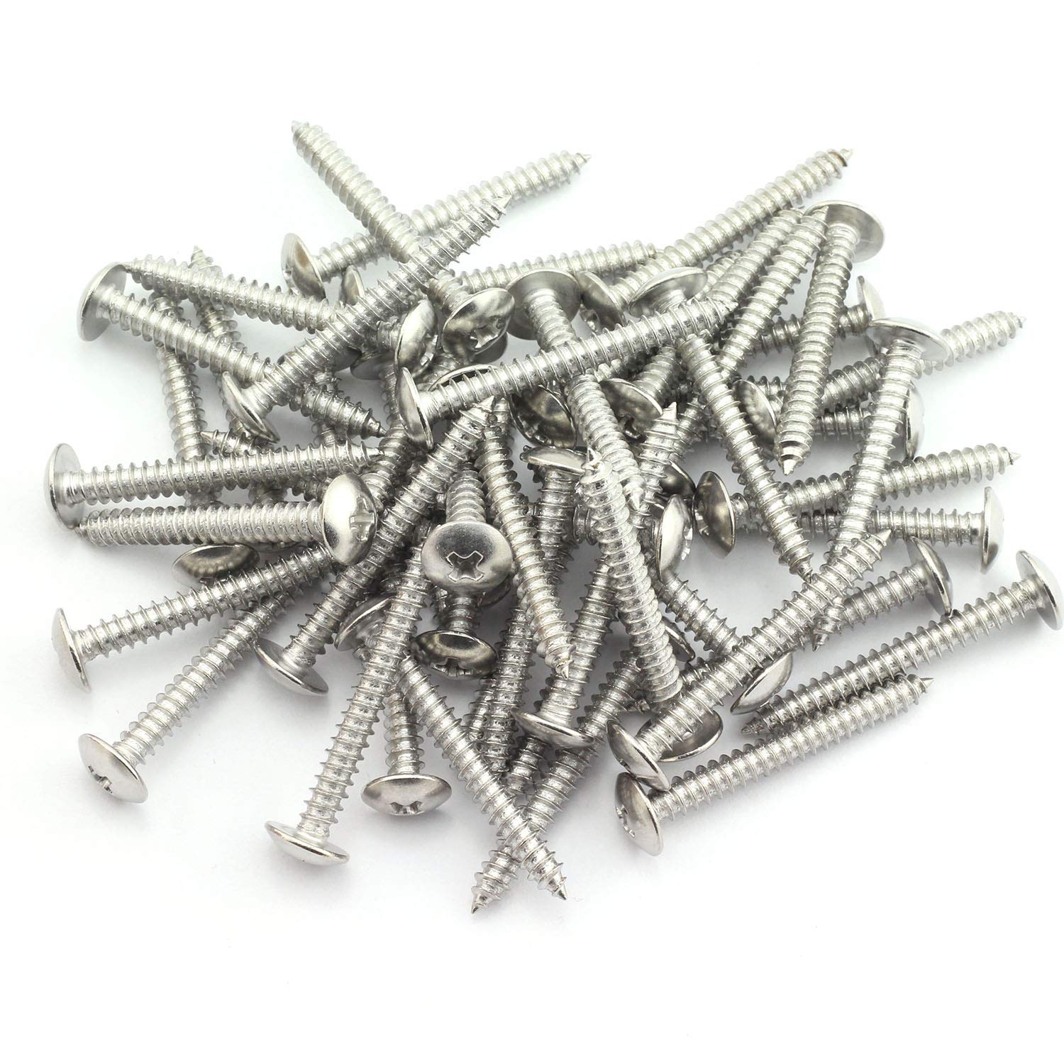 50pcs #8x1-1/4 inch Truss Head Self Tapping Phillips Screws 304 Stainless Steel Large Cross Recessed Mushroom Head Screw