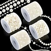 4 Rolls 86 Feet Pearls Garland, Faux String of Pearls Roll Strand for Crafts, Artificial Pearl Beads Trim for Wedding Party Valentine Christmas Flower Decoration, 4mm 6mm 8mm 8+3mm, Ivory