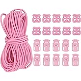 PATIKIL 16 Yard Elastic Bungee Cord & 10pcs Single Hole Cord Lock & 10pcs Double Hole Spring Toggle Stopper for Paracord Drawstring Shoelace Clothing Backpack Bags, Pink