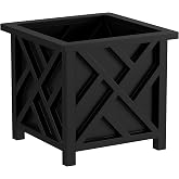 Lattice Design Outdoor Planter Box - 14.75&rdquo; Square 13&rdquo; Tall Black Plant Pot - Decorative Plant Pots for Front Porch Decor - Flower Pots Outdoor Planters for Porch Patio or Garden Decor by Pure Garden