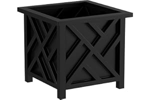 Pure Garden Lattice Design Planter Box – 14.75-Inch-Square Decorative Outdoor Flower or Plant Pot – Front Porch, Patio, and Garden Decor (Black)