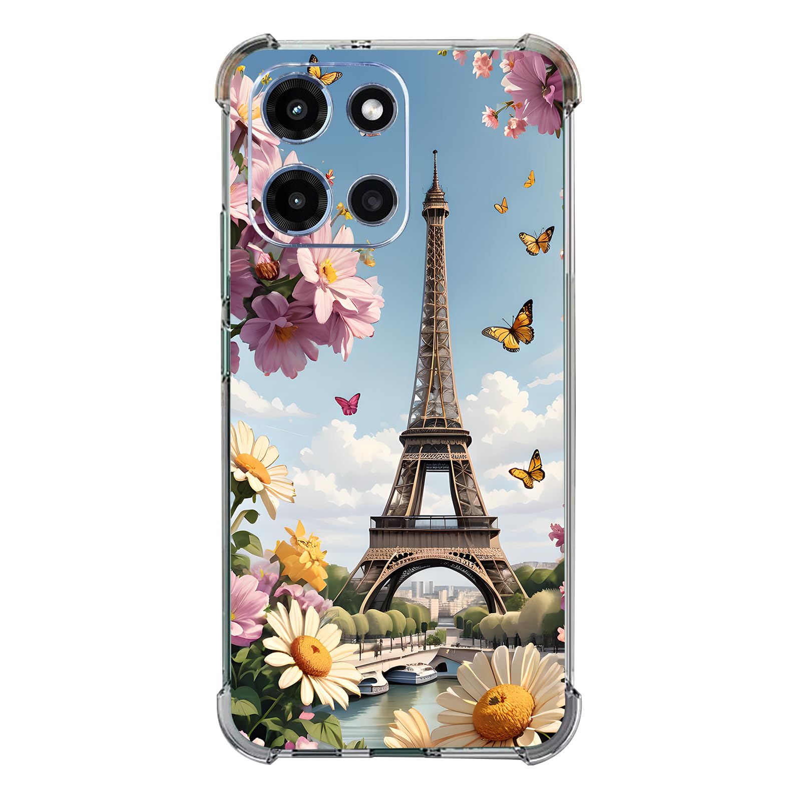Beaucov Case for Moto G Play 2026/Moto G 2026,Eiffel Tower Butterfly Flowers Drop Protection Shockproof Case TPU Full Body Protective Scratch-Resistant Cover for Motorola Moto G Play 2026
