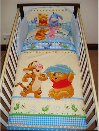 Disney Winnie Et Tigrou Parure De Lit Avec Housse De Couette Et Taie D Oreiller Pour Berceau Ou Lit De Bebe Bleu Amazon Fr Bebes Puericulture