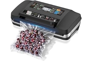 QIQIAOB Vacuum Sealer Machine, Updated Powerful 95KPa Commercial Food Saver with Double Seal for 2X Strength, Built-in Cutter, Bags Storage & Easy-Lock Handle, Includes Free Bags (1 Roll + 10 Pre-cut)